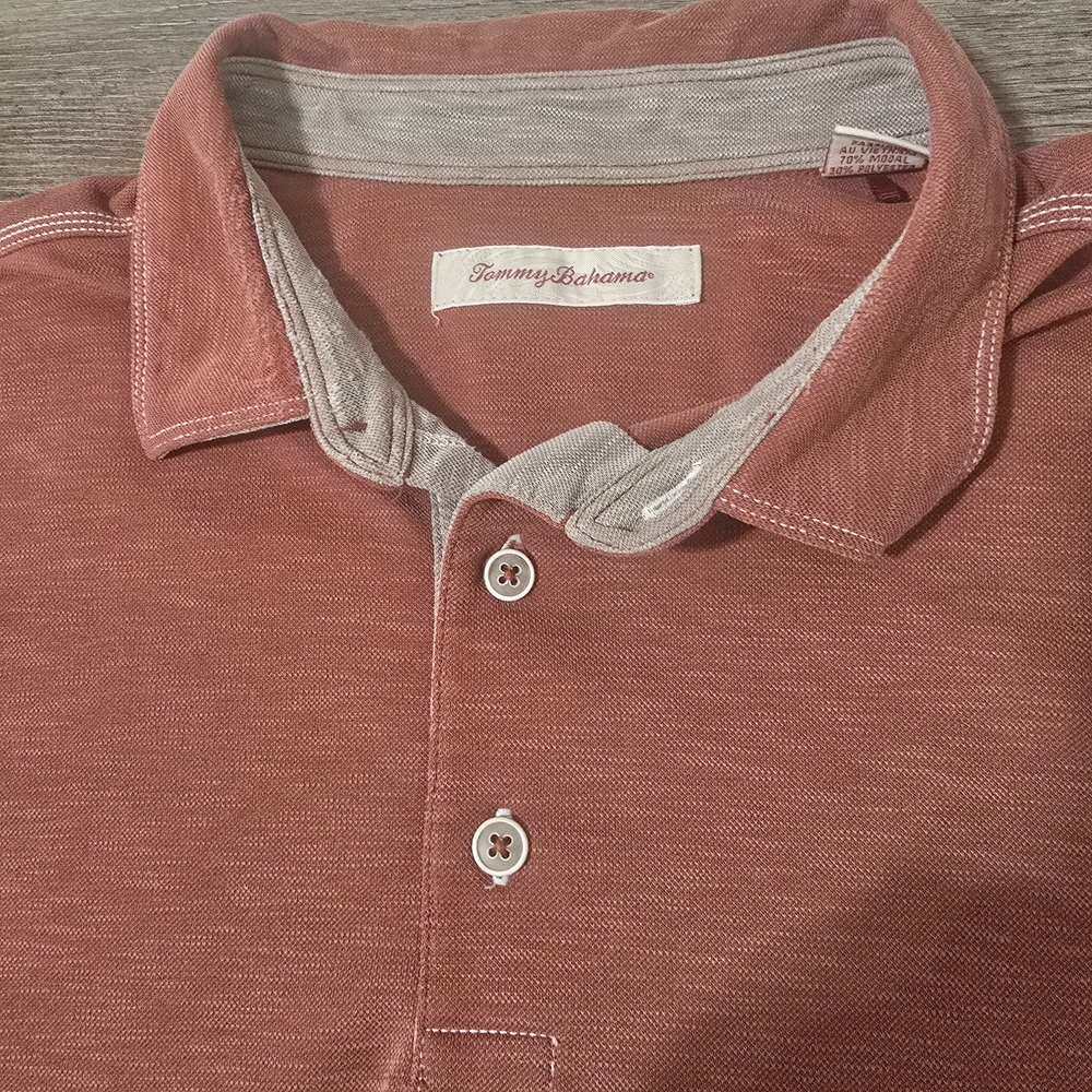 Tommy Bahama Modal Blend Polo Shirt XL Heathered Salmon Gray Golf Travel Preppy - Picture 8 of 13